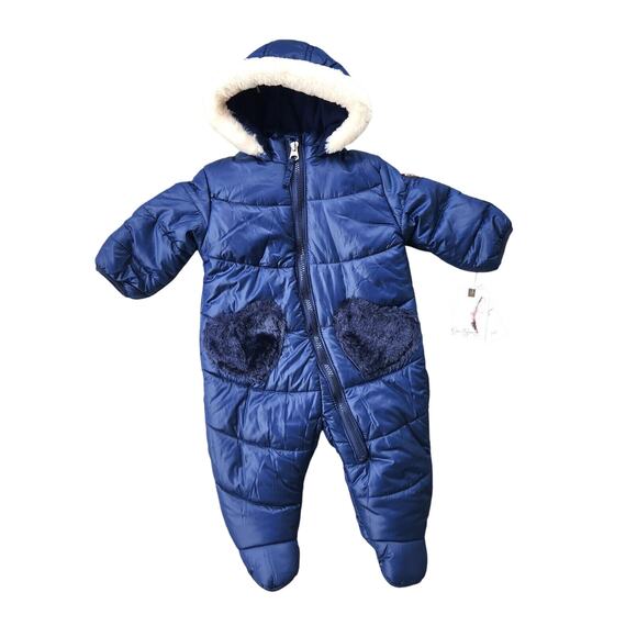 Jessica Simpson Baby Girl Solid Navy Winter Puffer Pram Snowsuit Size 3-6 Month - Picture 1 of 7